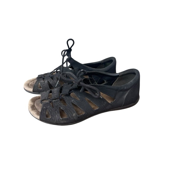 Earth Spirit SZ 7.5 Gigi Sandals Black Ghillie Lace Up Open Toe Gladiator Vegan - Picture 2 of 8